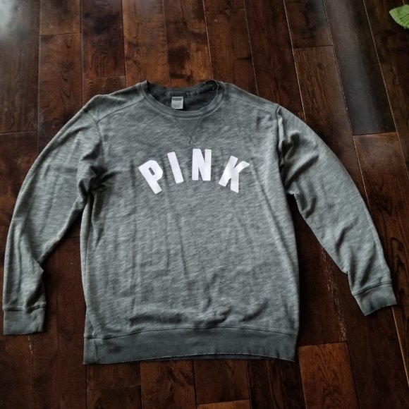 PINK Victoria's Secret Washed Out Charcoal Grey/Black Lightweight Sweatshirt - Picture 7 of 8